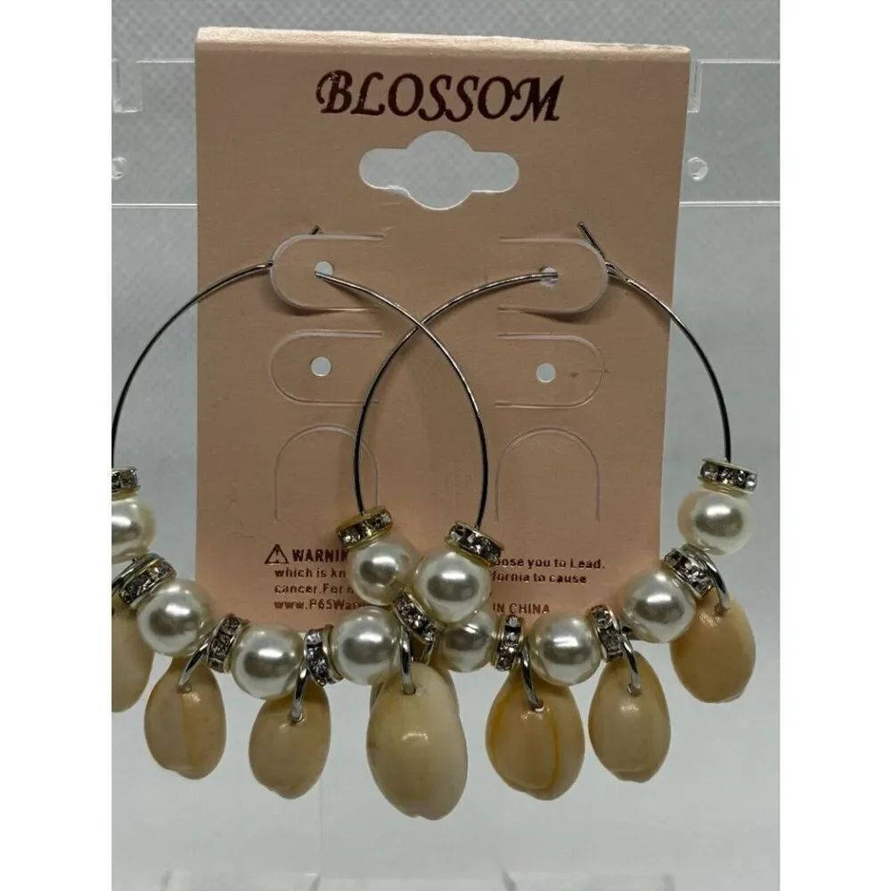3For$20 Blossom Gold Hoop Cowrie Shell Pearl Beaded Boho Earrings Trendy